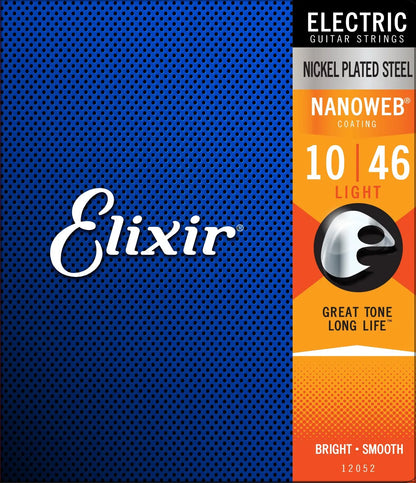 Cordas de Guitarra Elétrica, Elixir revestimento NANOWEB, super leve. 009-.042,