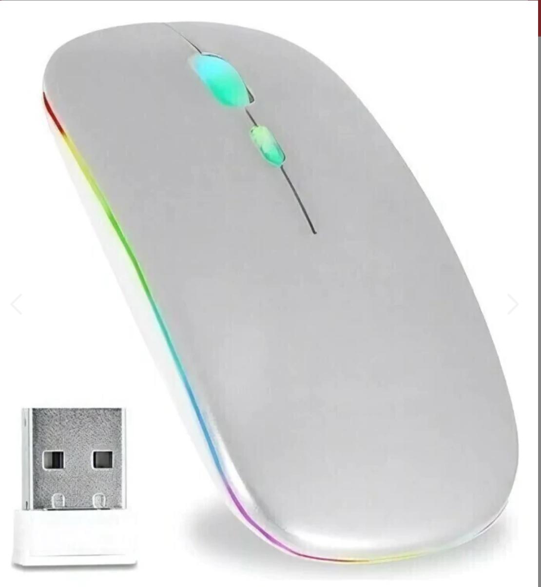 Mouse Sem Fio Recarregável Led Carregador Usb Silencioso