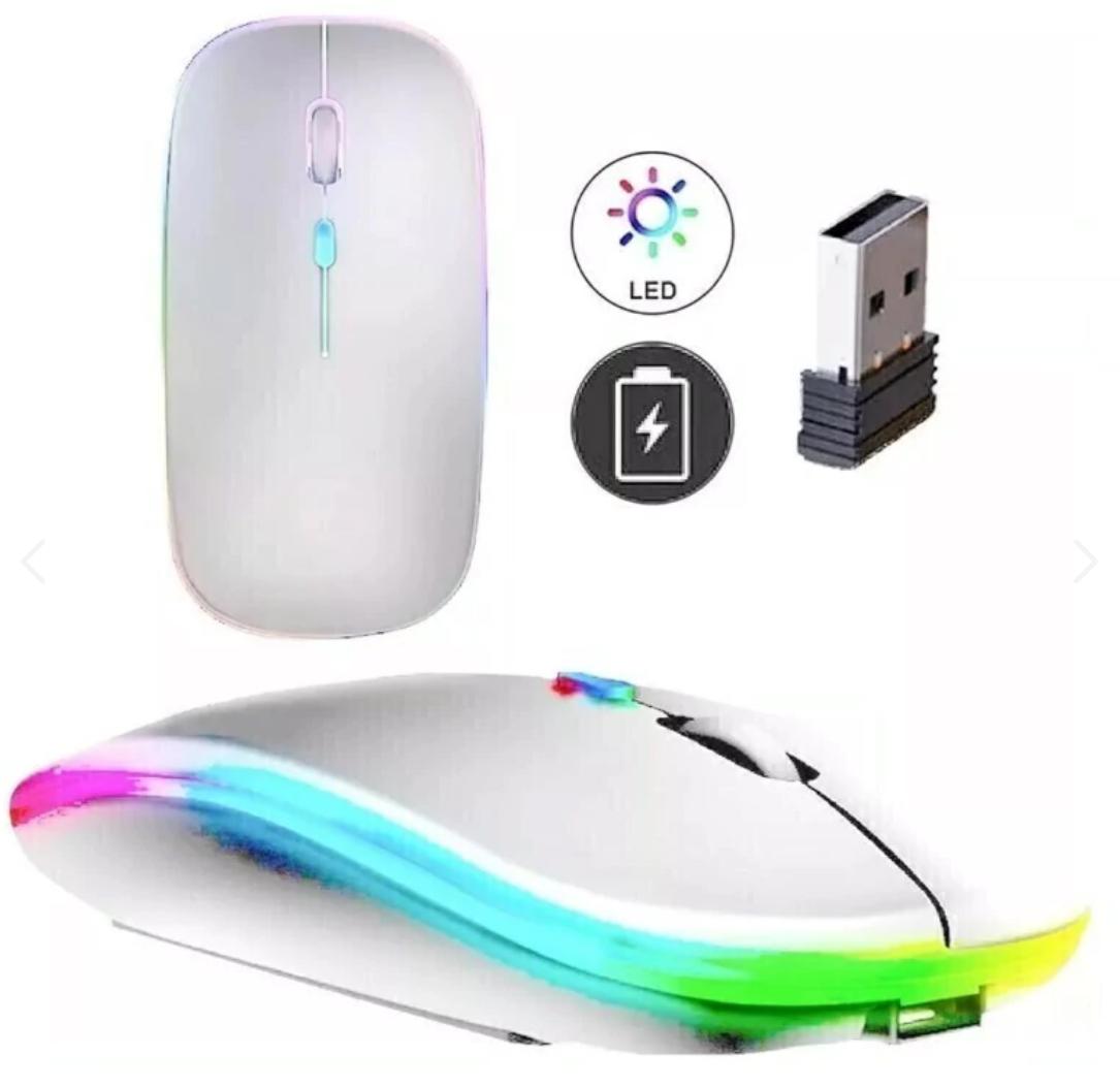 Mouse Sem Fio Recarregável Led Carregador Usb Silencioso