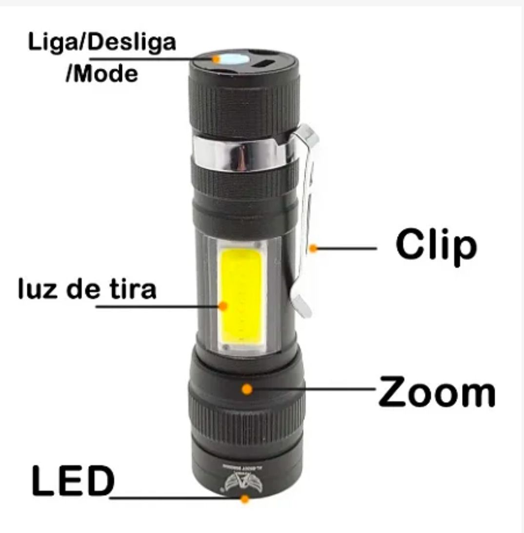 Lanterna Tática Led Recarregável c/ Zoom